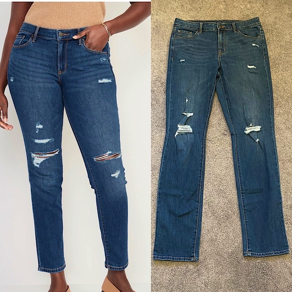 OLD NAVY Mid-Rise Power Slim Straight Ripped Jeans - Picture 1 of 5